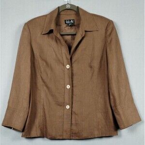 Rafaella Linen Blazer Button Closure Collared Jacket Chocolate Brown Size 10